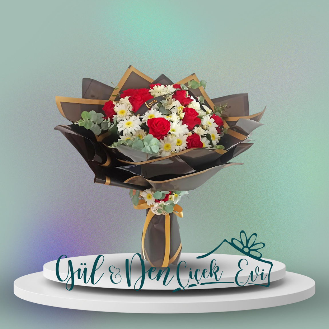 12Li Kırmızı Gül Ve Papatya Buketi