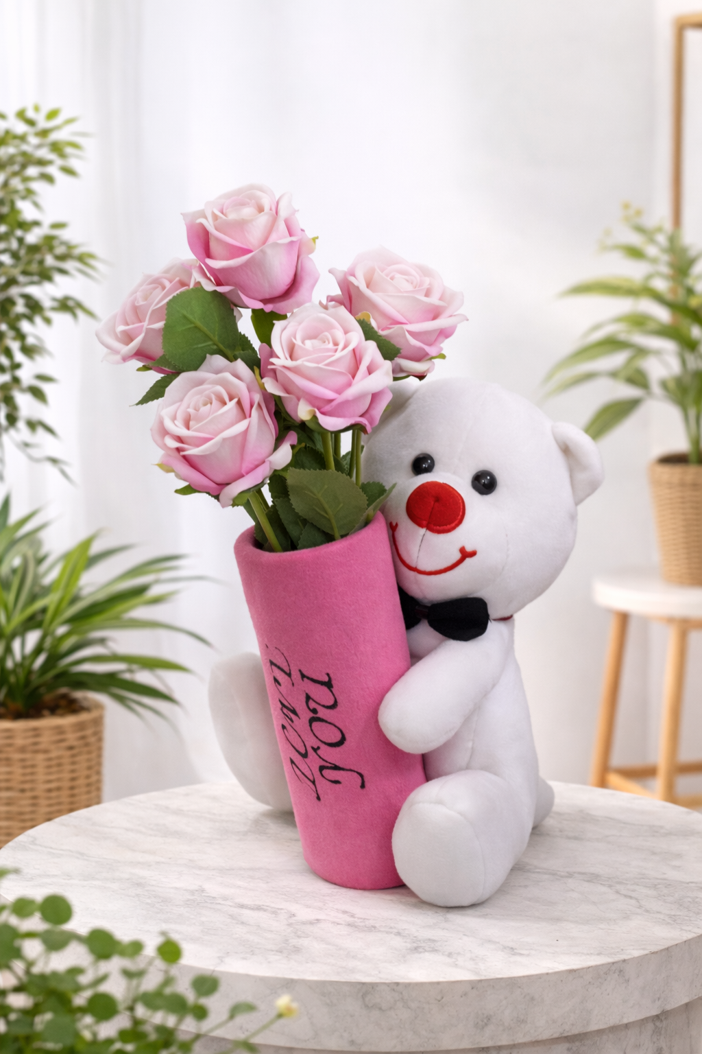 Ayıcıklı Pembe Gül Aranjmanı