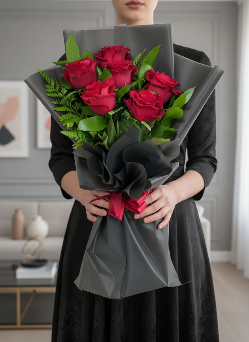 6 Kırmızı Gül Buketi