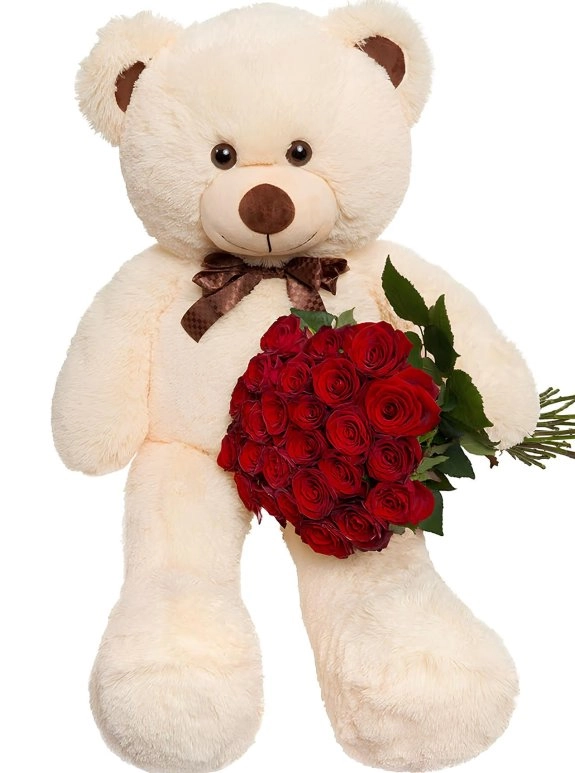 130 Cm Ayıcıklı Ve 25 Adet Gül