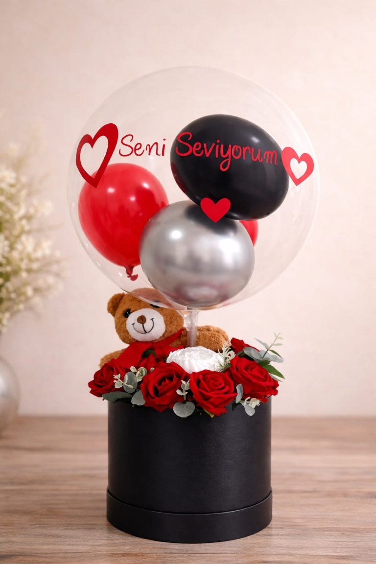 Seni Seviyorum – Ayıcıklı Romantik Balon Aranjmanı
